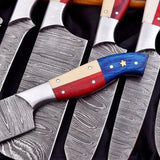 7-Piece Handmade Damascus Steel Chef Knife Set – Twist Pattern Full Tang Kitchen Knives