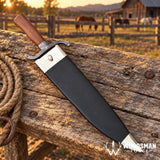 Ironwood Twisted Damascus Bowie Knife – Walnut Handle & Leather Sheath