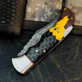 Damascus San Mai Hunting Knife with Wood & Resin Handle
