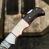 Damascus Folding Hunting Knife with Wenge & Camel Bone Handle