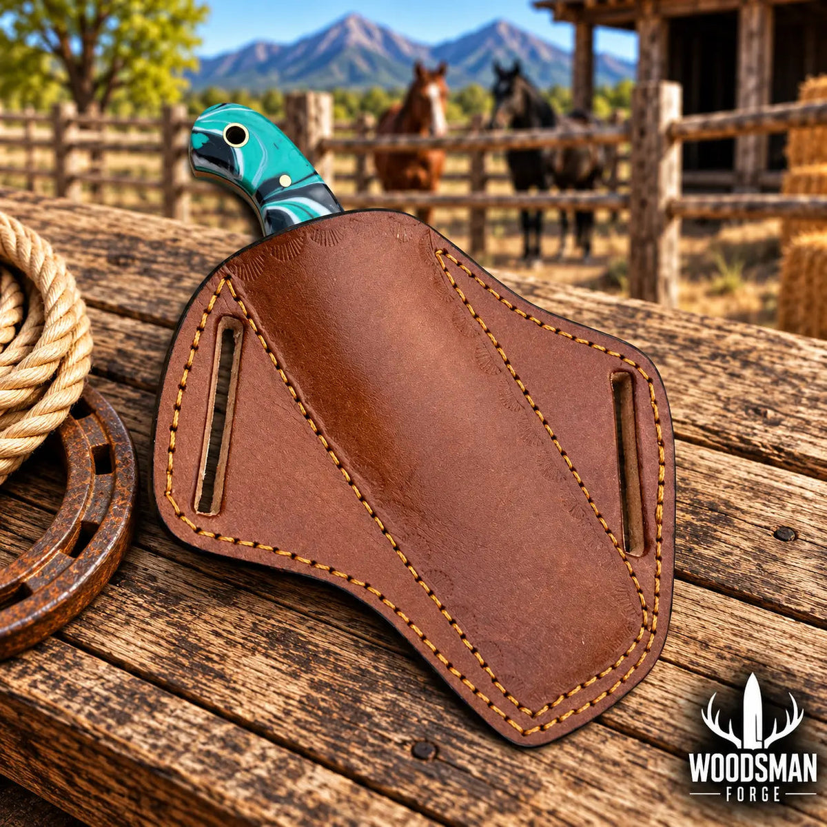 Ranchspire Rasp Steel Cowboy Bull Cutter Knife – Resin Handle & Leather Sheath