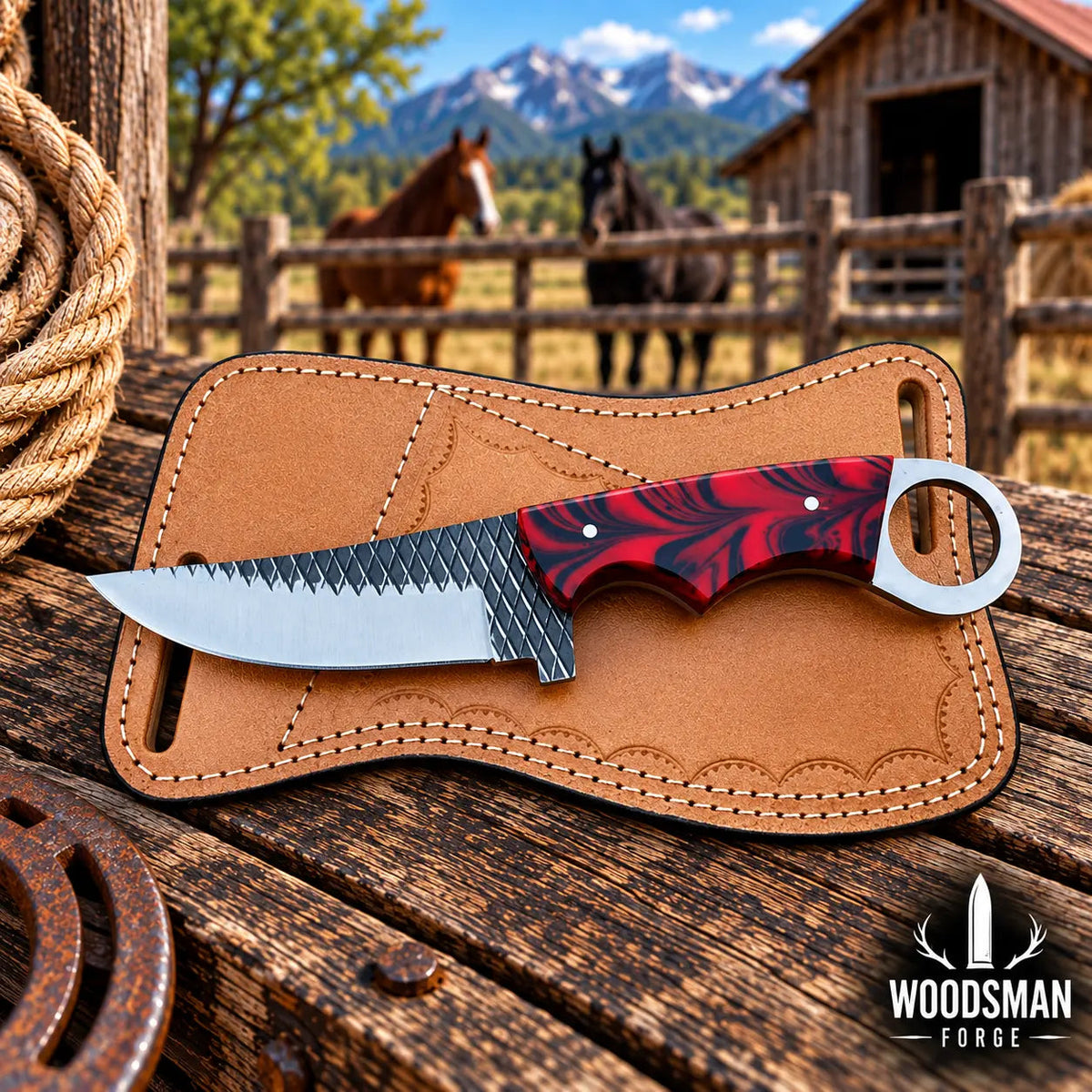 Ashridge Rasp Steel Skinner Knife – Resin Handle & Leather Sheath