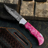 Handmade Damascus Folding Pocket Knife with Resin Handle