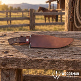 Rosewarden Damascus Bowie Knife – Rosewood Handle & Leather Sheath