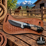 Thornvale Rasp Steel Skinner Knife – Resin Handle & Leather Sheath