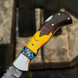 Damascus San Mai Hunting Knife with Wenge & Resin Handle